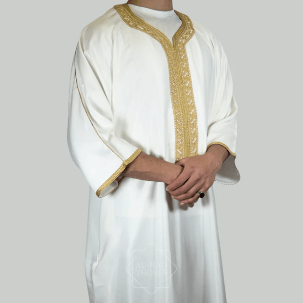 Luxury White & Gold Moroccan Gandoura Thobe - alternate