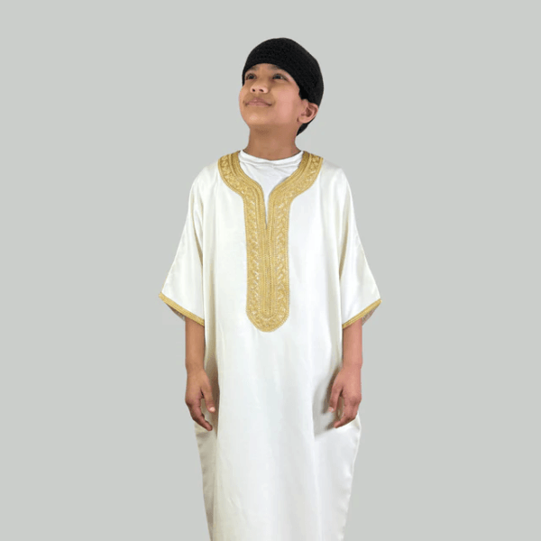Boy's Luxury White & Gold Moroccan Gandoura - alternate