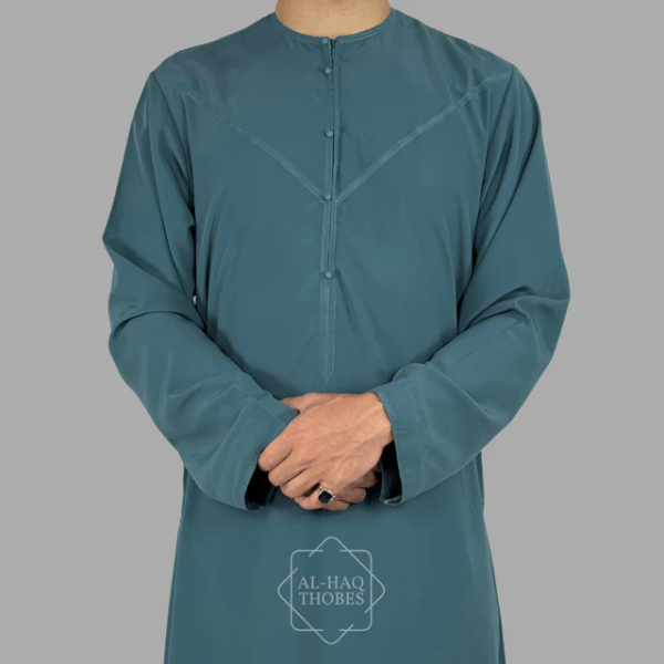 Luxury Aqua Blue Lightweight Emirati Zibda Thobe - alternate